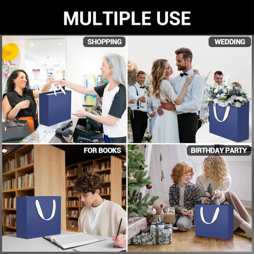 Miniatura 4 de EUSOAR Bolsas de regalo azules a granel, paquete de 12 bolsas de compras de papel kraft de 12.5"x4.5"x11" pulgadas con asas a granel, bolsas de Azul