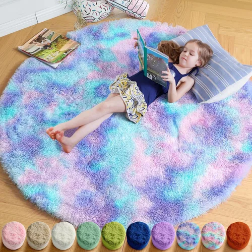 Miniatura 51 de Amdrebio Alfombra Redonda Azul Marino Oscuro de 4 Pies para Habitación de Niños Dormitorio, Alfombras de Área Circulares de Felpa Shag Esponjosa