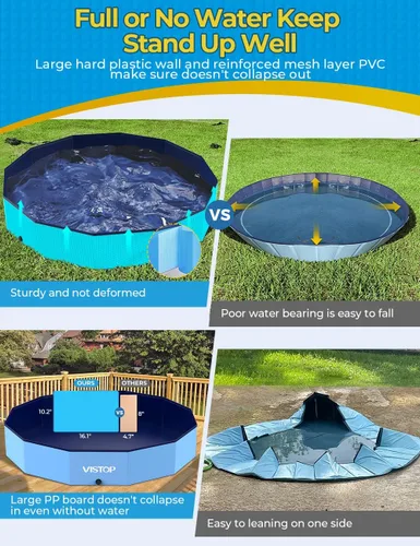 Miniatura 3 de VISTOP Piscina plegable extra grande para perros, XXL, cubierta de plástico duro, piscina portátil para perros, gatos y niños, mascotas, bañera