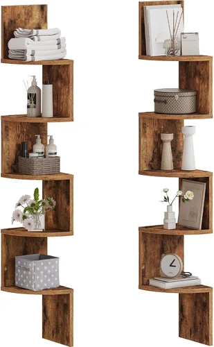 Miniatura 11 de HOOBRO Estante esquinero montado en la pared, juego de 2 estantes de esquina flotantes para pared, estantes esquineros de 4 niveles para sala