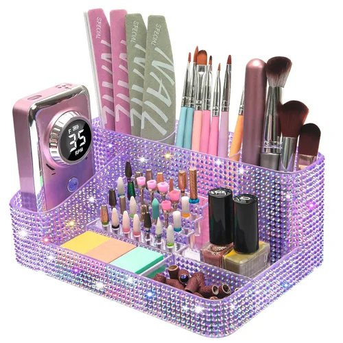 Miniatura 9 de CGBE Organizador para brocas de taladro de uñas, organizador de 28 agujeros para brocas de uñas, organizador profesional de herramientas para uñas