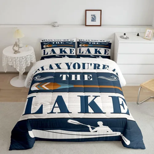 Miniatura 25 de Lake House - Juego de edredón tamaño individual, juego de ropa de cama rústica de granja vieja de 2 piezas para niños, adolescentes y adultos