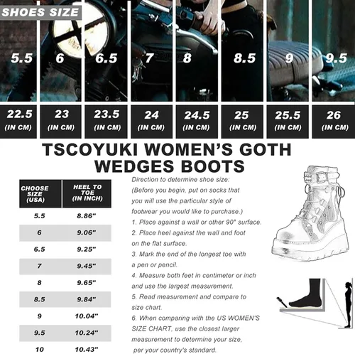 Miniatura 6 de Tscoyuki Botines de plataforma para mujer, botines de tacón alto gruesos, botas de combate góticas, botas de combate para mujer, con cordones, cuñas