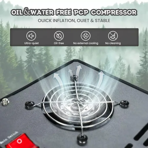 Miniatura 5 de TUXING Compresor de aire PCP de 4500 PSI Compresor de tanque de buceo de doble cilindro de 800 W Sistema de enfriamiento de ventilador integrado