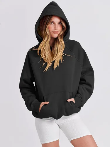 Miniatura 5 de Caracilia Sudaderas con capucha de gran tamaño para mujer, de forro polar, manga larga, con bolsillos, ropa de moda para otoño 2024