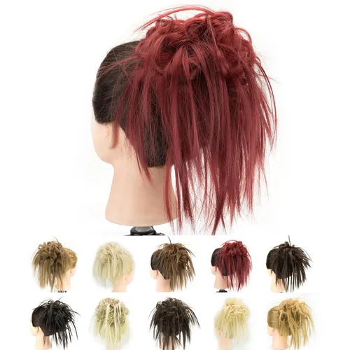 Miniatura 9 de IMISSU 2 piezas de moño de cabello desordenado, extensión de coleteros falsos, ondulados, rizados, para mujeres y niñas (2 unidades rubio ceniza)
