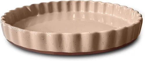 MORA Molde de cerámica para tartas, fuente grande de porcelana de 9.5 pulgadas para tartas, quiche, pastel, flan, etc. Borde acanalado con volantes,