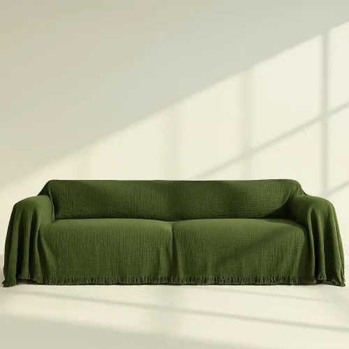 Miniatura 8 de Gauze Sofa Cover%100 Natural Cotton, Brown Couch Covers for Loveseat, Futon, Sofa, Sectional L Shape, U Shape, 4 Layered Muslin Boho Cloud Like