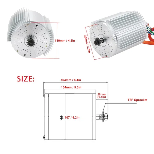 Miniatura 5 de Doinal Motor eléctrico sin escobillas 48V 2000W 4300RPM Go Kart Motor con 6mm² Fase Cable Detección de temperatura DC eléctrico sin escobillas