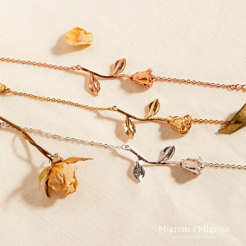 Miniatura 2 de MignonandMignon Rose Gold Rose Pendant Beauty and the Beast Jewelry Bracelet Bridesmaid Flower Girl Gift - 3MRBR (Rose Gold)