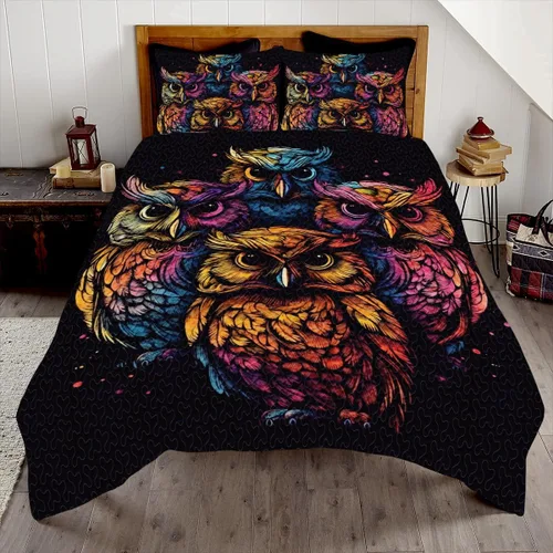 Miniatura 12 de Juego de edredón personalizado con patrón de búho, increíbles edredones de búhos tamaño queen, juegos de edredón individual para niñas, ropa de cama