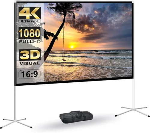 Miniatura 10 de Pantalla de proyector y soporte de 100 pulgadas, pantalla de proyección portátil al aire libre 16:9 4K HD, pantalla de proyección de película