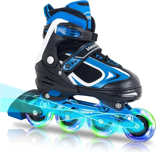 Miniatura 8 de MammyGol Adjustable Inline Skates for Kids Boys Girls Youth Blades Roller Skates with Light up Wheels Ages 4-16 Azul