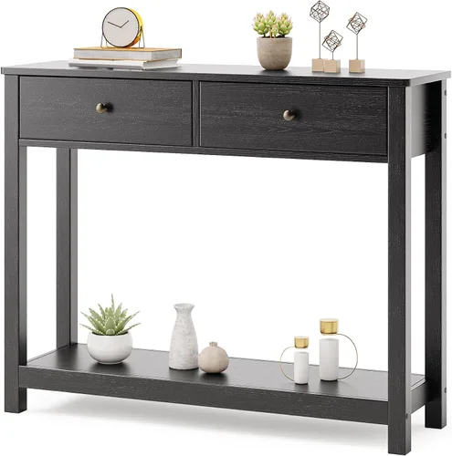 Miniatura 13 de Gizoon - Mesa de consola con 2 cajones, mesa de entrada de 2 niveles de madera con estantes de almacenamiento, mesa de sofá de 39" de ancho