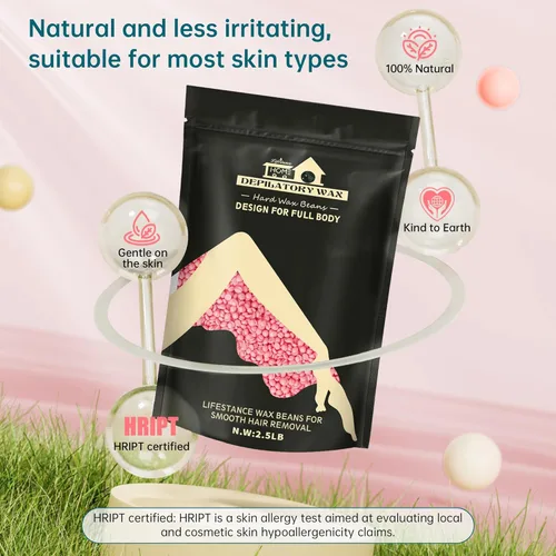 Miniatura 4 de Lifestance Kit de granos de cera para depilación, Rosado, 1.13kg con 30 aplicadores para cejas, cara, axilas, depilación en bikini, para pieles