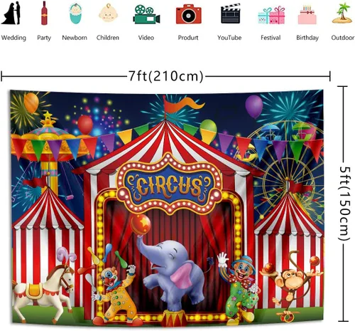 Miniatura 4 de GYA Telón de fondo rojo de circo para parque de atracciones, tiendas de campaña Stratus, carrusel de carnaval, para niños, niñas, primer primer