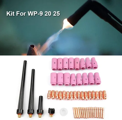 Miniatura 3 de Piezas de la antorcha de soldadura, 53 unids tig soldadura antorcha cuerpo partes gas lente boquilla boquilla kit taza para WP-9 20 25