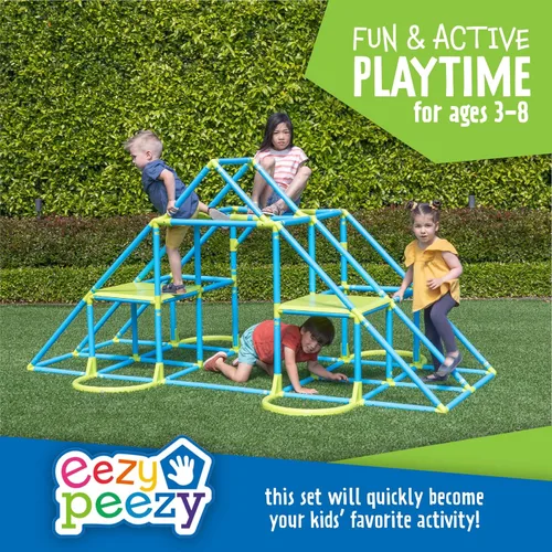 Miniatura 3 de Eezy Peezy Mega Pirámide Barras de Mono Torre de Escalada Activa Diversión al Aire Libre para Niños de 3 a 8 Años, Azul/Verde Azul y verde