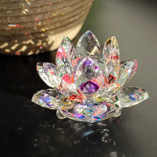 Flor de loto de cristal brillante, 4 pulgadas, reflejo de loto de cristal transparente para Feng Shui, decoración del hogar, adornos o peso de papel