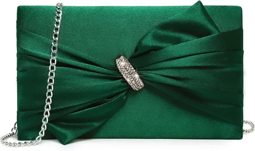 Miniatura 12 de Dasein Bolso de noche elegante con solapa de lazo de satén para mujer, bolso de embrague con diamantes de imitación, formal/boda/baile/fiesta