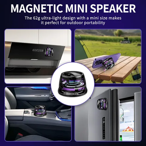 Miniatura 3 de Altavoz Bluetooth magnético G200 con luz RGB - Mini altavoz Bluetooth portátil, sonido estéreo de rango completo para 7 horas de reproducción, modo