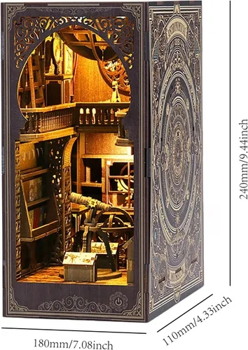 Miniatura 7 de Kit de rincón de libros de bricolaje 3D rompecabezas de madera para adultos, kit de casa en miniatura de librería, estantería de libro, decoración