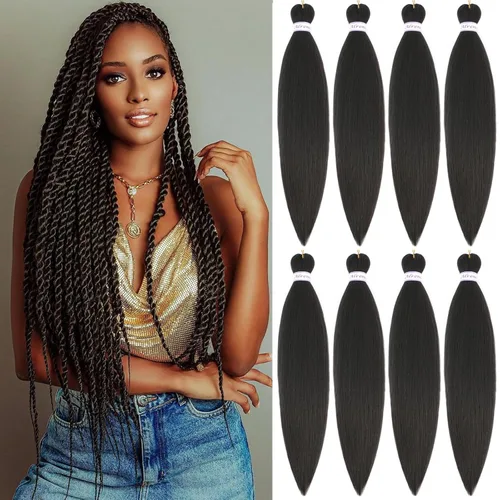 Miniatura 14 de Alrence Cabello estirado para hacer trenzas, trenza larga de 30 pulgadas, 8 paquetes, extensiones profesionales de trenzado de cabello sintético, 1b#
