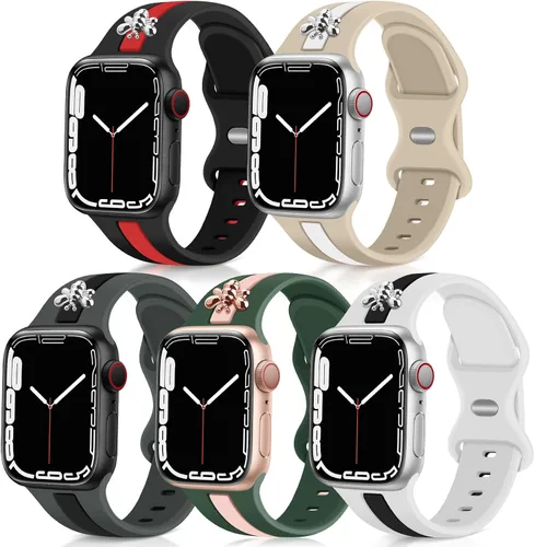 5 Pack Designer Sport Bands Compatible with Apple Watch Band 38mm 40mm 42mm 44mm 45mm 46mm 49mm Women,Bee Decoration Silicone Band for iWatch Series