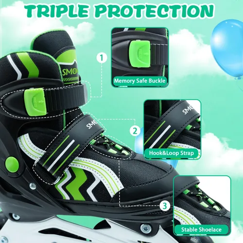 Miniatura 4 de Inline Skates for Kids 4 Size Adjustable Light-Up Wheels Aluminum Frame Black Rose Red Blade Skate for Boys and Girls S, M, L Sizes, Ages 5-8, 6-12