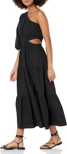 Miniatura 3 de The Drop Vestido midi escalonado con un hombro descubierto para mujer