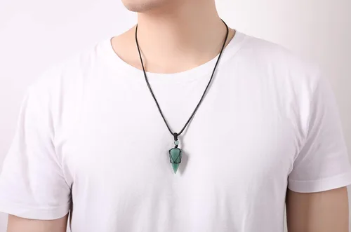 Miniatura 4 de XIANNVXI Collar con dije de piedra puntiaguda de cristal curativo, cuerda negra ajustable, piedra preciosa natural, joyería para hombres y mujeres