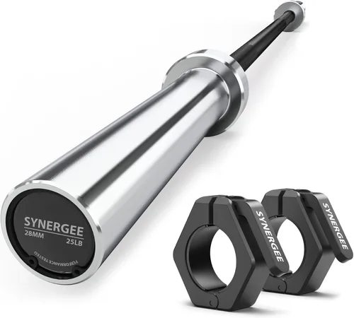 Miniatura 14 de Synergee Barra olímpica de 20 libras y 25 libras, barra de peso olímpica de 2 pulgadas para entrenamiento de fuerza, sentadillas, peso muerto y e)