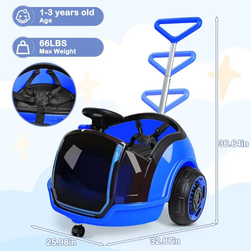 Miniatura 6 de ANPABO Auto eléctrico 3 en 1, juguete de paseo para niños de 12 V con control remoto, giro de 360°, cinturón de seguridad de 5 puntos, luz LED Azul