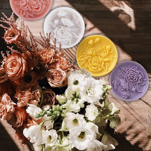 Miniatura 3 de 2 moldes redondos de jabón de flores para hacer jabón, molde de vela de resina rosa de silicona, molde de loción de bombas de baño, molde 3D para 2