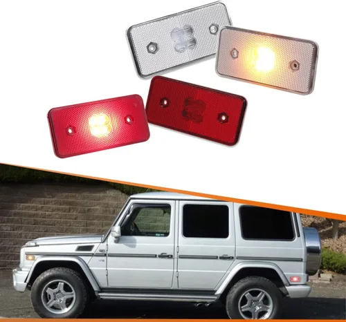 Miniatura 10 de ADIIL Juego de 4 luces de marcador laterales LED ámbar y rojo con lente ahumada, compatible con Benz W463 Clase G G500 G550 G55 AMG 02-14 Luces