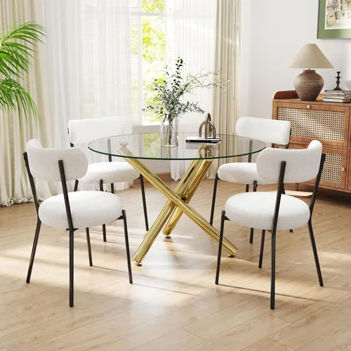 Miniatura 54 de Juego de mesa de comedor redonda de cristal negro para 2, juego de mesa de cocina pequeña y moderna de 36 pulgadas con 2 sillas de comedor tapizadas
