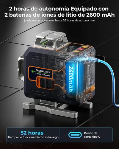 Miniatura 4 de CIGMAN Nivel láser de 4 x 360° con 16 líneas con control remoto y APP, láser de línea cruzada autonivelante verde, línea vertical/horizontal 4D