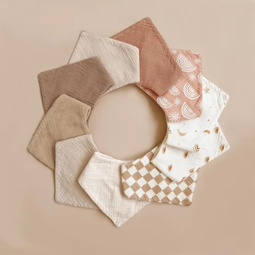 Miniatura 7 de Konssy Baberos de muselina para bebé, paquete de 10 baberos bandana para bebé, 100% algodón, unisex para niños y niñas Camello