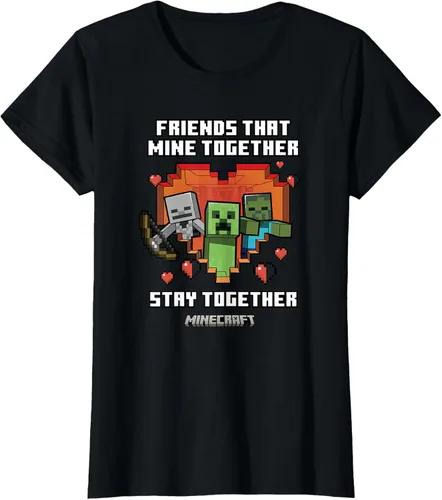 Miniatura 38 de Minecraft Camiseta de San Valentín Friends That Mine Together Mobs, Negro