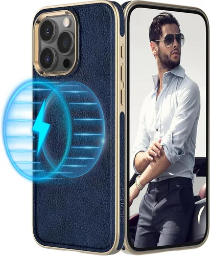 Miniatura 11 de LOHASIC Funda de piel para iPhone 15 Pro Max, funda magnética suave compatible con accesorios MagSafe, funda de diseño minimalista clásico i Phone