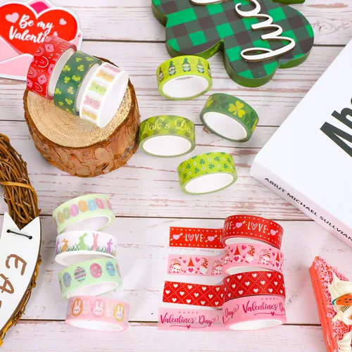 Miniatura 6 de Whaline Juego de 24 Rollos de Cinta Washi para Fiestas, Día de San Valentín, Cinta de Enmascarar de Corazones Rojos de Amor, Día de San Patricio