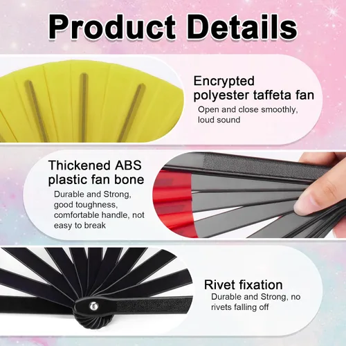 Miniatura 5 de Abanicos de mano plegables grandes para baile de línea, ventilador de rave de 13 pulgadas para bodas, fiestas, festivales y espectáculos de baile
