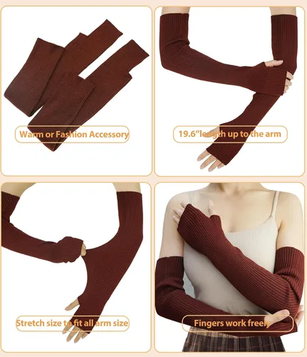 Miniatura 63 de Guantes cálidos de cachemira de brazo largo para mujer, guantes de invierno acogedores sin dedos, calentadores de brazos suaves, gran regalo