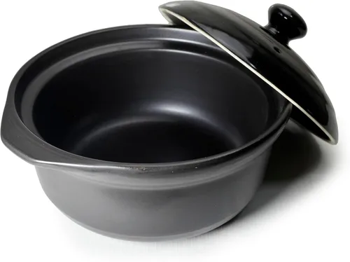 Miniatura 8 de Cacerola de arcilla de 50 onzas, resistente al calor, tazones de cerámica de alta calidad, tapa para cocinar, sopa color negro y blanco