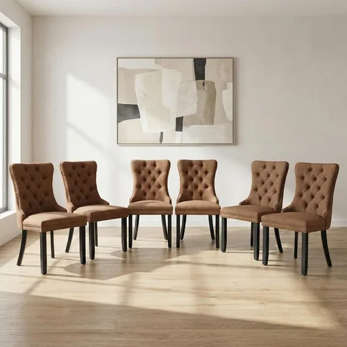 Miniatura 105 de OVENTA Juego de 4 sillas de comedor modernas tapizadas copetudas, terciopelo negro y gris y cuero con patas de madera maciza, sillas de cocina