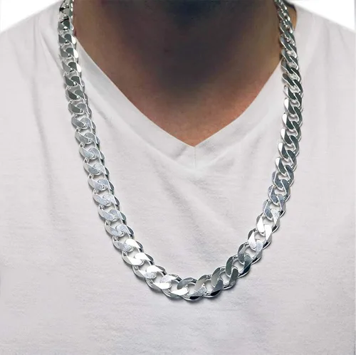 Miniatura 3 de Verona Jewelers - Collar para hombre de plata de ley 925 maciza italiana 75 mm 8 mm 11 mm 15 mm cadena cubana para hombre eslabones sólidos