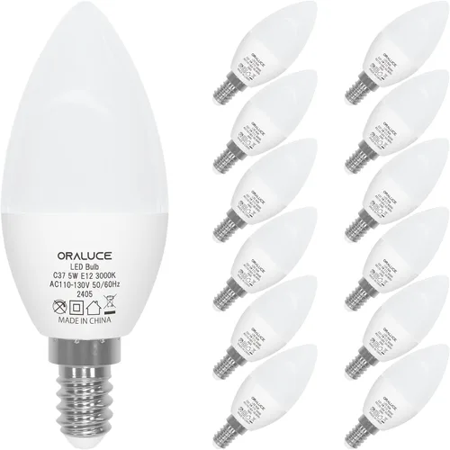 Miniatura 12 de ORALUCE Bombillas LED E12 para candelabro, equivalente a 40 W, bombillas de araña blancas frías de 6500 K no regulables, bombilla tipo B