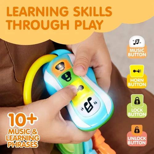 Miniatura 3 de JOYIN Mordedor de llaves de coche para bebés, juguete sensorial de aprendizaje para niños pequeños con música y luces, juguetes musicales para Azul