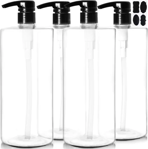 Youngever Paquete de 4 botellas de bomba para champú de 32 onzas (1 litro), botellas vacías de champú, cilindro de plástico con bombas a prueba de