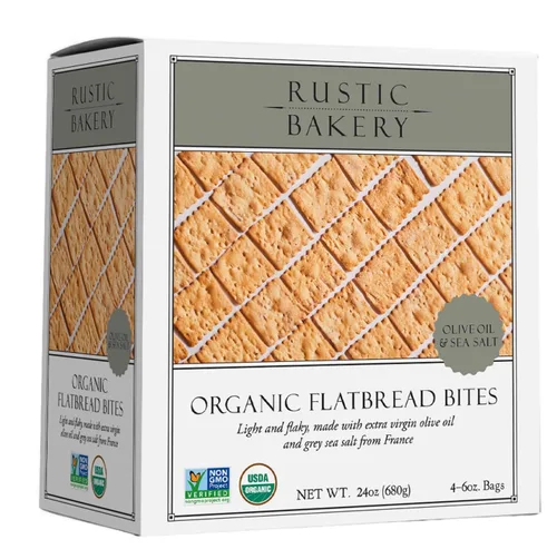 Rustic Bakery Bocados de Galletas de Pan Plano de Masa Madre Hechas a Mano - Aceite de Oliva y Sel Gris - Galletas de Charcutería con Sal Marina